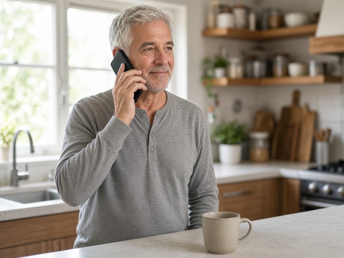 Paul on a morning medication reminder call in the kitchen